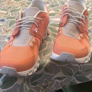 Women's Athletic Shoes in Peach and White
